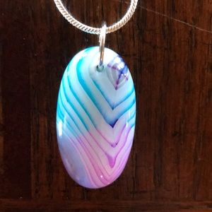 Purple and Blue Agate Stone Pendant Necklace